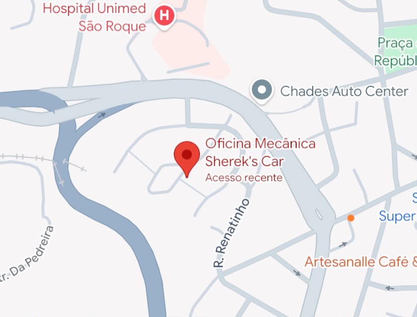 Mapa com a localização da Oficina Mecânica Sherek\'s Car em São Roque